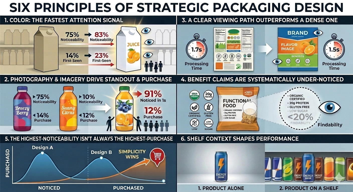 Six principles of package design testing illustrated with shelf photography